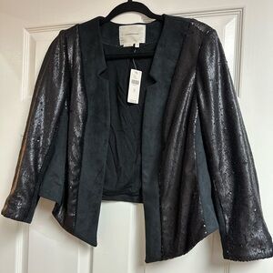 NWT - Anthropologie Black Sequin/Suede Bolero Style Jacket - Size Medium